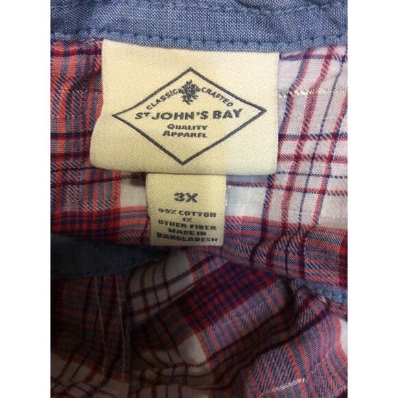 𝅺ST.JOHN’S Bay Button own Top 3X Maroon White Plaid Cotton - Picture 3 of 3